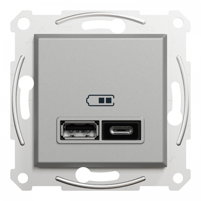 USB розетка тип А+С 2,4 А алюм Asfora, Asfora