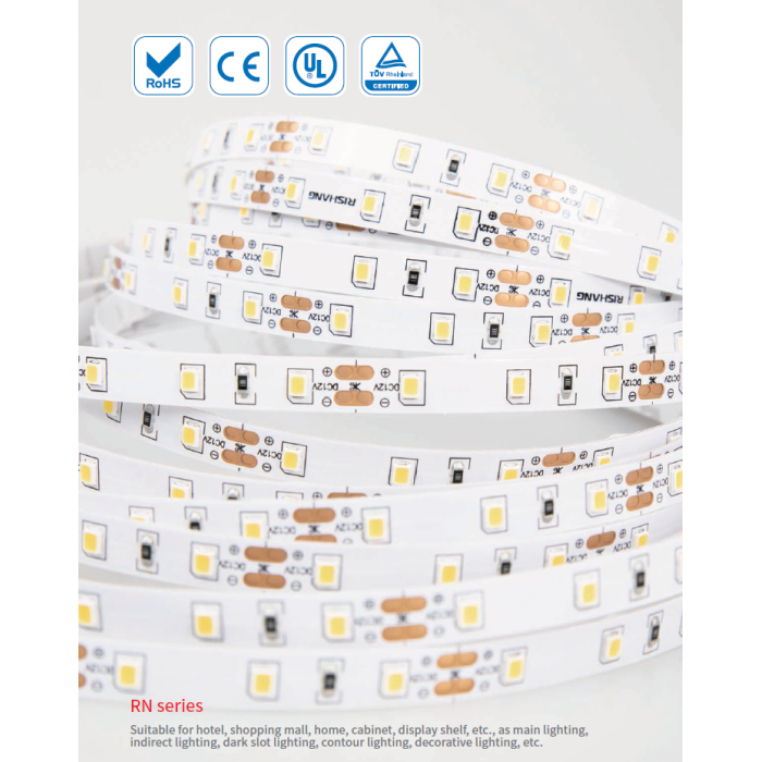 LED стрічка RISHANG 60-2835-12V-IP20 12W 956Lm 3000K 5м (RN0060TA-A-WW)