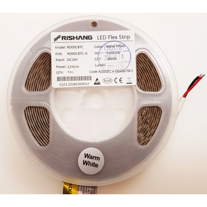 LED стрічка RISHANG 128-2835-24V-IP20 12W 1434Lm 3000K 5м (RD00C8TC-A-WW)