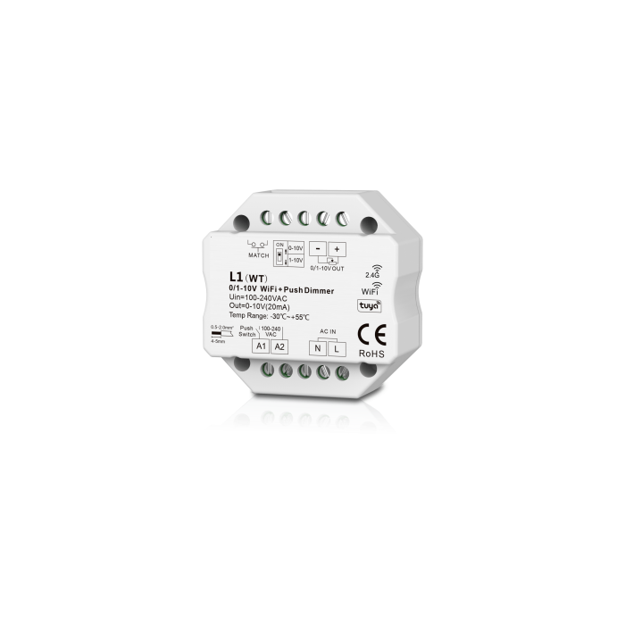 Димер DEYA WiFi+RF+Push Dim 100-240VAC, 1CH 0/1-10V (L1(WT))