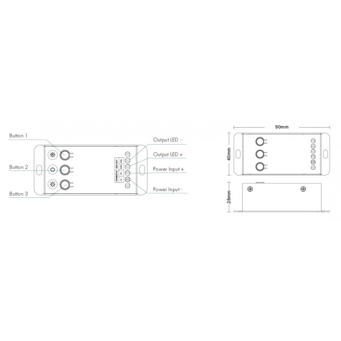 LED-контроллер DEYA 12-24VDC, 20A*1CH, 3 кнопки (V1-C)