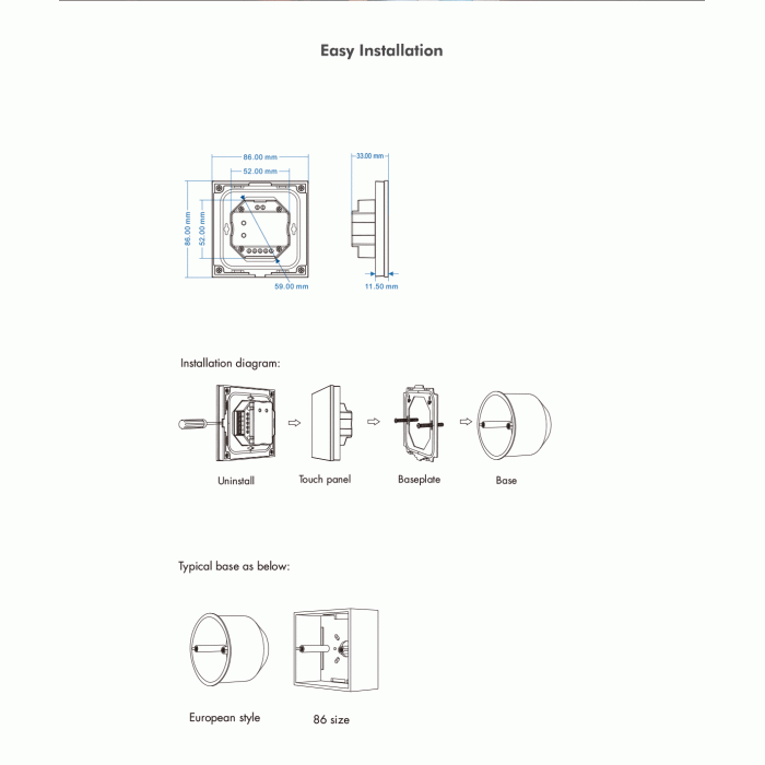 Сенсорна панель RGBW 4CH*3A 12-24VDC CV з контролером DEYA (T4(Black))