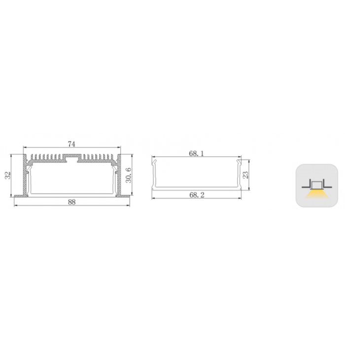 LED-профіль широкий врізний LE8832 (2,5 метра)