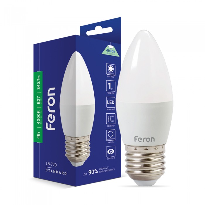 Світлодіодна лампа Feron LB-720 4Вт E27 4000K Світлодіодна лампа Feron LB-720 4Вт E27 4000K