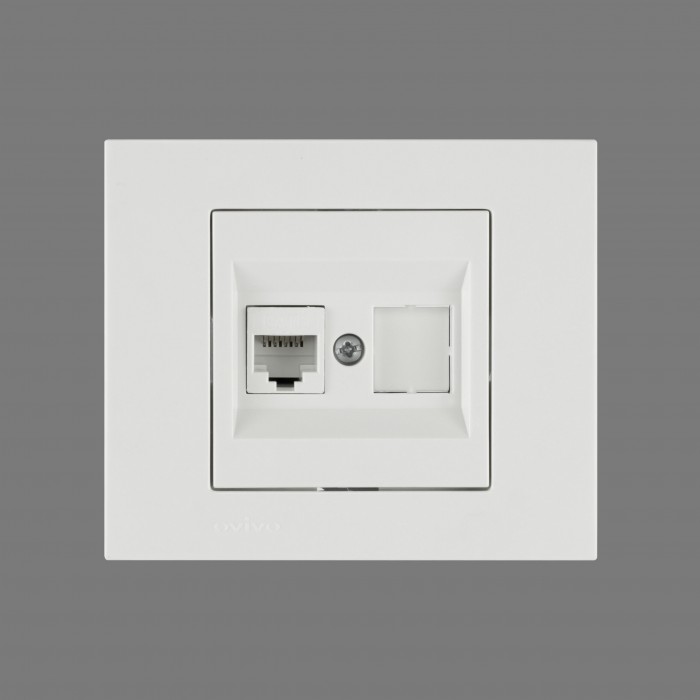 Розетка комп'ютерна (CAT6) Grano біла/12, Білий, Розетка комп’ютерна 1-а