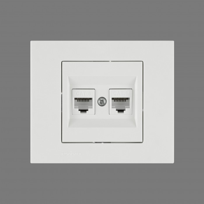 Розетка комп'ютерна двійна (CAT6) Grano біла/12, Білий, Розетка комп’ютерна двійна