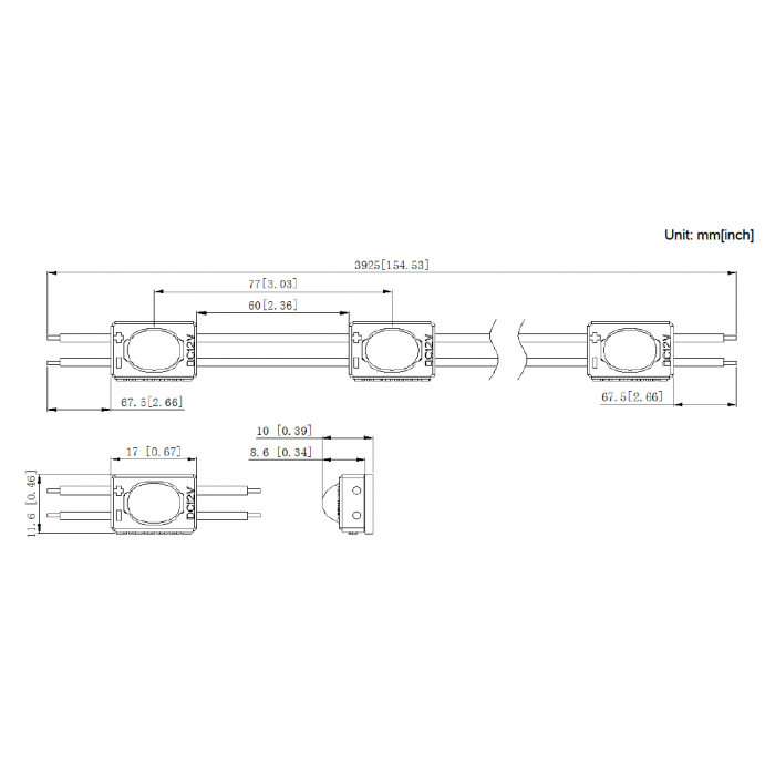 Світлодіодний LED-модуль Rishang 160° 1-2835-12V-IP65 30Lm 0.24W 6000K (M911TA-W)