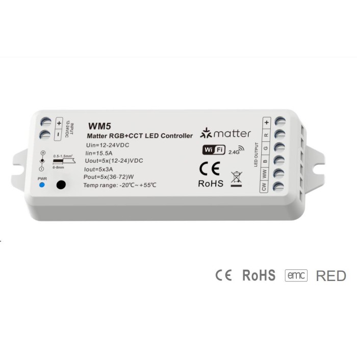 LED-контролер Matter WiFi RGB+CCT LED DEYA 12-24VDC 5CH*3A (WM5)