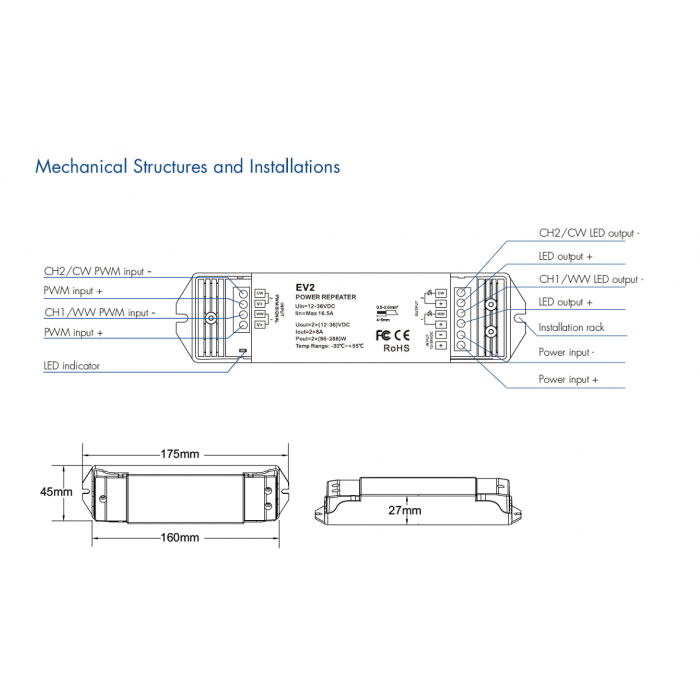 LED-повторювач DEYA 12-36VDC, 8A*2CH (EV2)