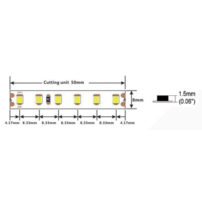 LED стрічка COLORS 120-2835-24V-IP20 8.4W 820Lm 5000K 5м (D8120-24V-8mm-DW)