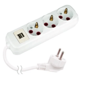 Подовжувач з заз. 3/2м. + USB термінал (3*1) 16A 250V/1/12