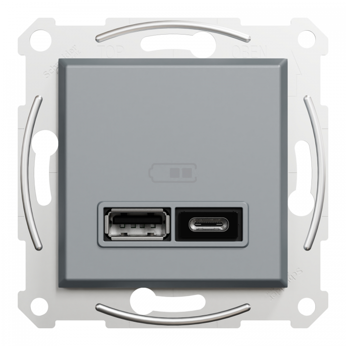 USB розетка тип А+С 2,4 А сталь Asfora, Asfora
