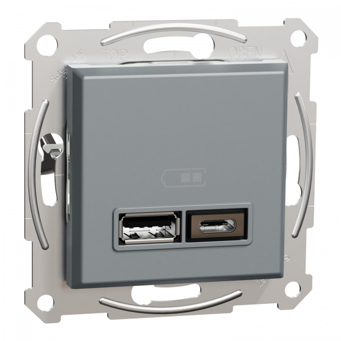 USB розетка тип А+С 2,4 А сталь Asfora, Asfora