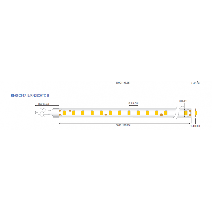 LED стрічка RISHANG 120-2835-12V-IP20 8,6W 818Lm 2700K 5м (RN08C0TA-B-SW)