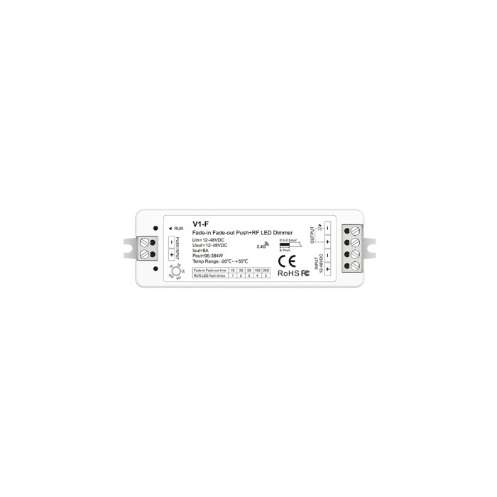 LED-димер DEYA 12-48VDC, 96-384W, 8A*1CH, Push Dim+RF (V1-F)
