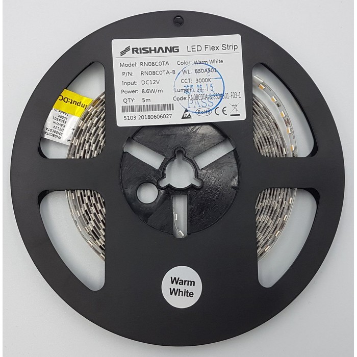 LED стрічка RISHANG 120-2835-12V-IP20 8,6W 818Lm 2700K 5м (RN08C0TA-B-SW)