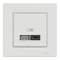 USB розетка А+С, 3 А, 45 Вт, біла, Asfora