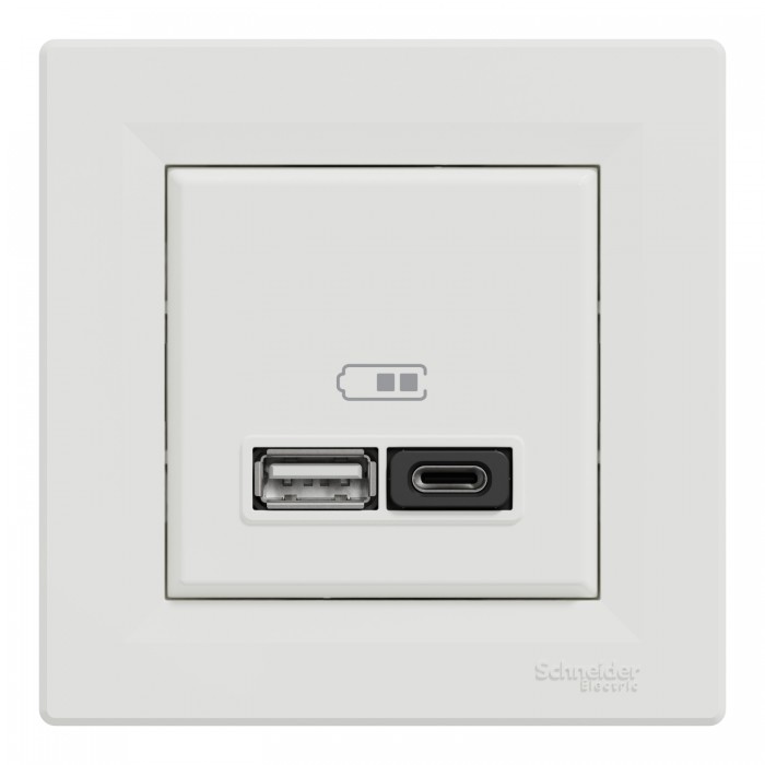 USB розетка А+С, 3 А, 45 Вт, біла, Asfora