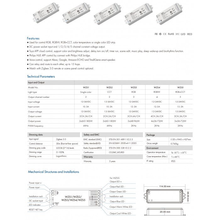 LED-контролер DEYA RGBW 12-24VDC, 3A*4CH (WZS4)
