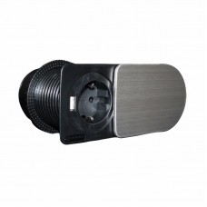 Меблева розетка компактна 1х16А, 1хUSB 2.1А, сріблястий металік, чорний