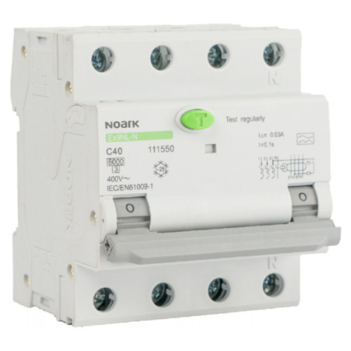 Дифавтомат, Icn=6kA, 3+N поюси, хар-ка B, In=40A, IΔn=30mA, тип AC