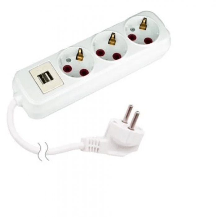 Подовжувач з заз. 3/3м. + USB термінал (3*1) 16A 250V/1/12