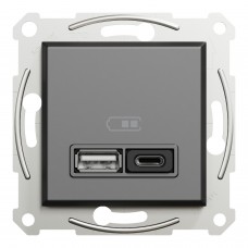 USB розетка А+С, 3 А, 45 Вт, антрацит, Asfora