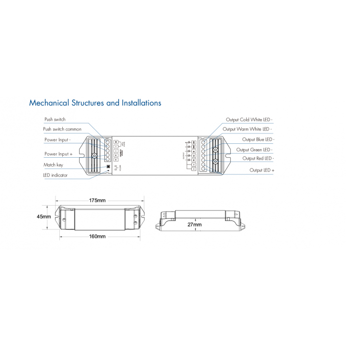 LED-контролер DEYA 12-48VDC, 5A*5CH, PUSH-DIM (V5)