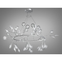 Велика люстра в залу на тросах підвісах "Світлячок", 54 лампи, хром