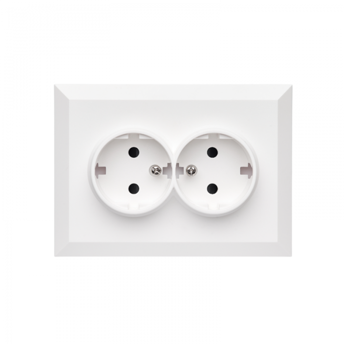 Фронтальна панель розетки подвійної із заземленням Arcuate, матовий білий