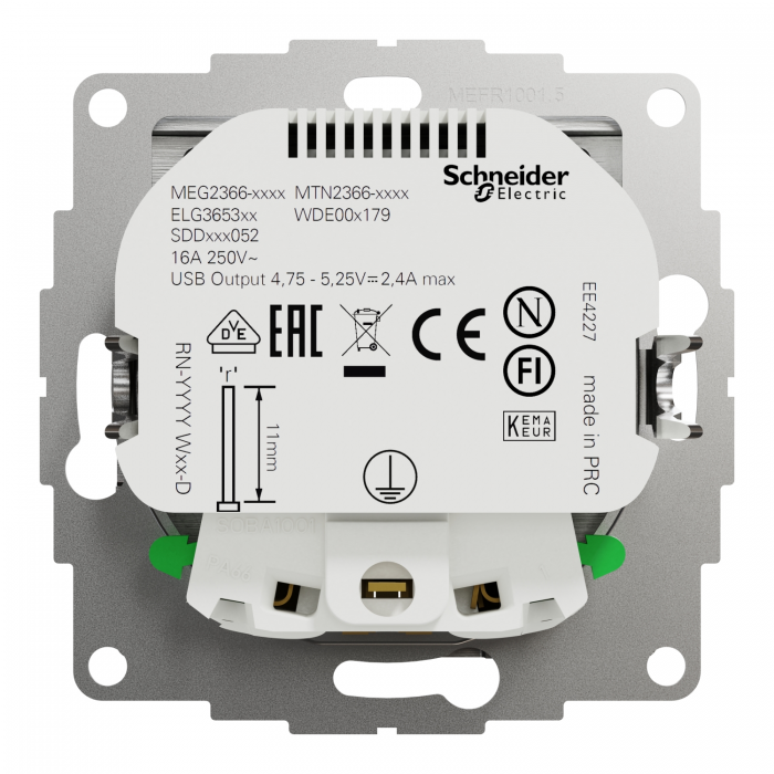 Роз з заземл+USB Мат алюм Sedna Elements, Матовий алюміній, Sedna Design & Elements