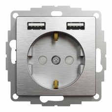 Роз з заземл+USB Мат алюм Sedna Elements, Матовий алюміній, Sedna Design & Elements