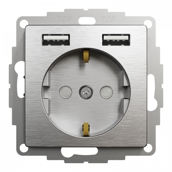 Роз з заземл+USB Мат алюм Sedna Elements, Матовий алюміній, Sedna Design & Elements