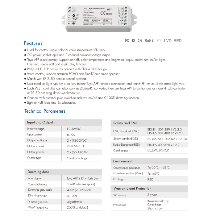 LED-контролер DEYA DIM 12-36VDC, 5A*2CH (WZ1)