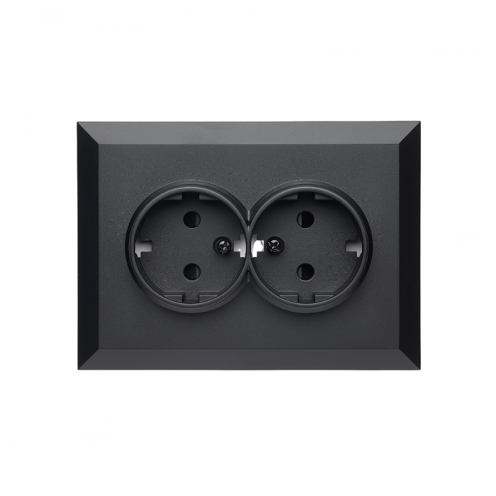 Фронтальна панель розетки подвійної із заземленням Arcuate, матовий чорний