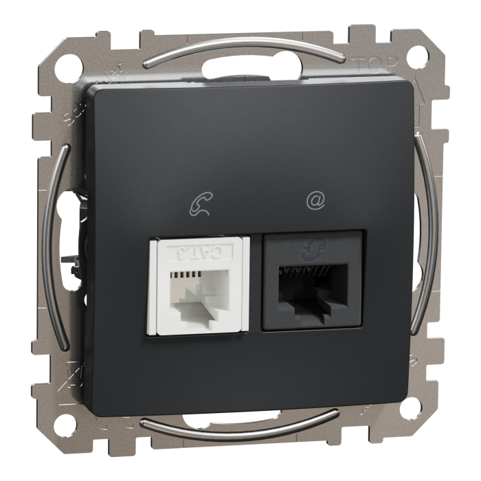 Розетка RJ45+RJ11 6UTP, чорний, Чорний, Sedna Design & Elements
